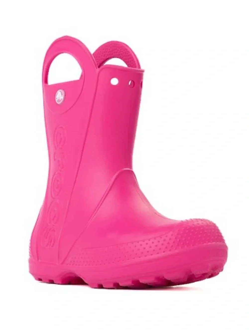 CROCS Kids Waterproof Pull-On Rain Boot in Bright Candy Pink